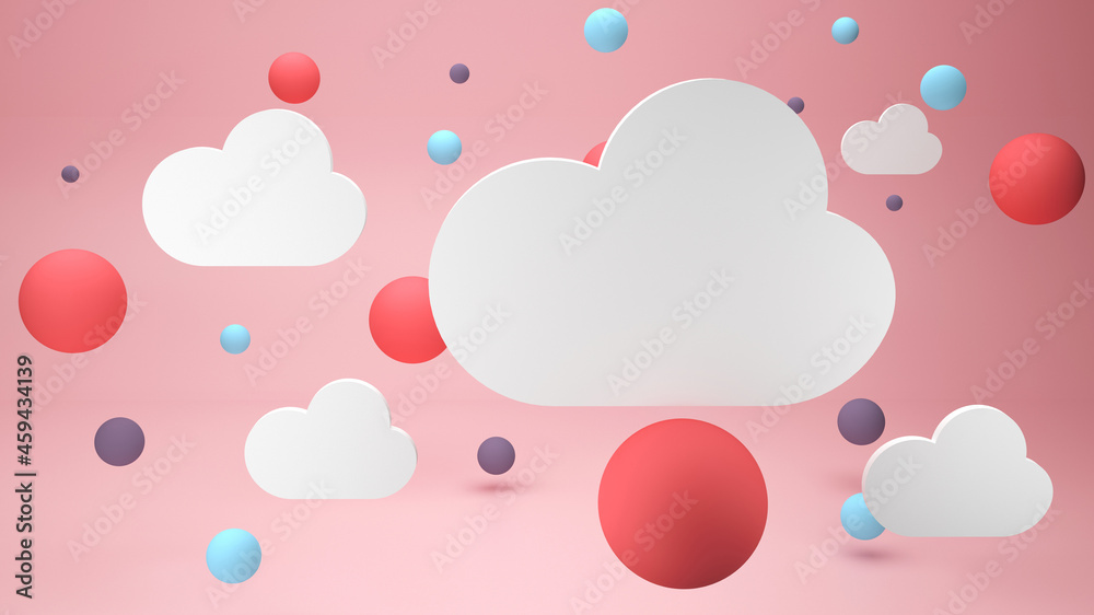 Cute clouds on pink background 3d render Cute clouds on pink background 3d render