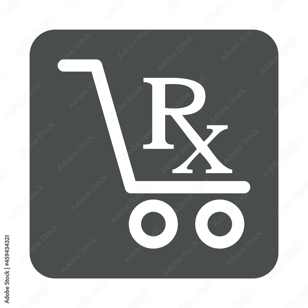 Logotipo con texto RX con silueta de carrito de la compra con lineas en cuadrado color gris Logotipo con texto RX con silueta de carrito de la compra con lineas en cuadrado color gris