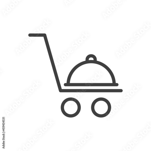 Logotipo con silueta de carrito de la compra con bandeja de comida con tapa con lineas en color gris