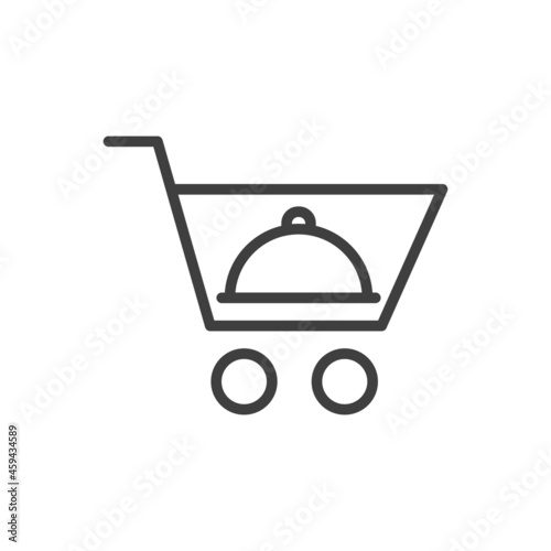 Logotipo con silueta de carrito de la compra con bandeja de comida con tapa con lineas en color gris