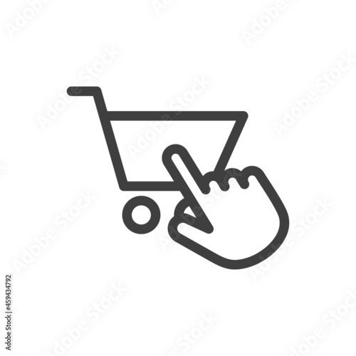 Logotipo con silueta de carrito de la compra con mano como cursor con lineas en color gris