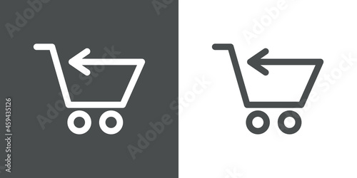 Logotipo con silueta de carrito de la compra con forma de flecha con lineas en fondo gris y fondo banco