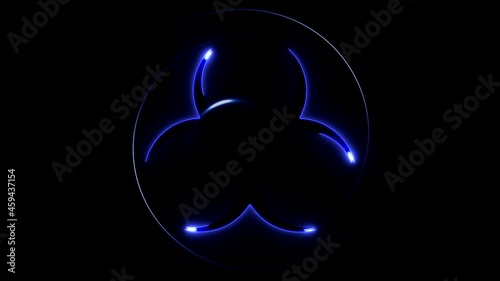 Biohazard sign on black background with animation effect and diverging waves