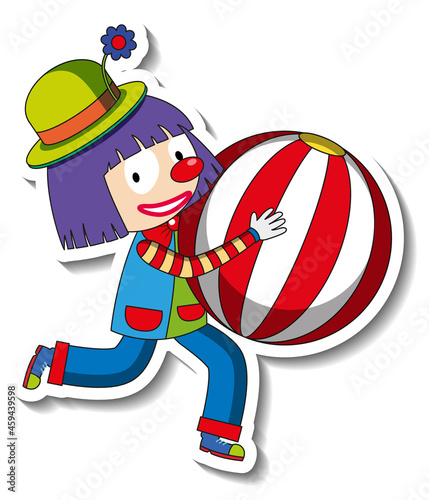 Sticker template with happy clown cartoon character isolated