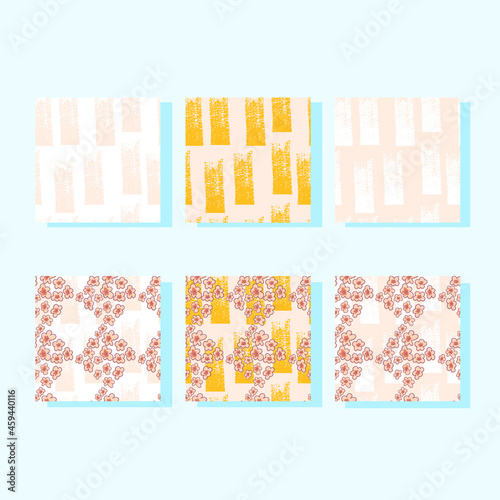 Set Flowers vector seamless pattern on a colored background. Floral print.