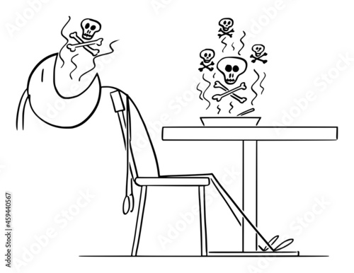 Person Dies After Eating Poisonous or Contaminated Food , Vector Cartoon Stick Figure Illustration