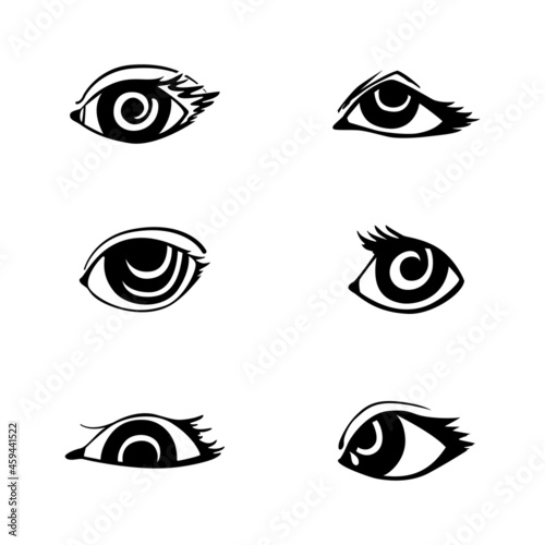 Abstract silhouettes of human eyes, vector isolated collection.