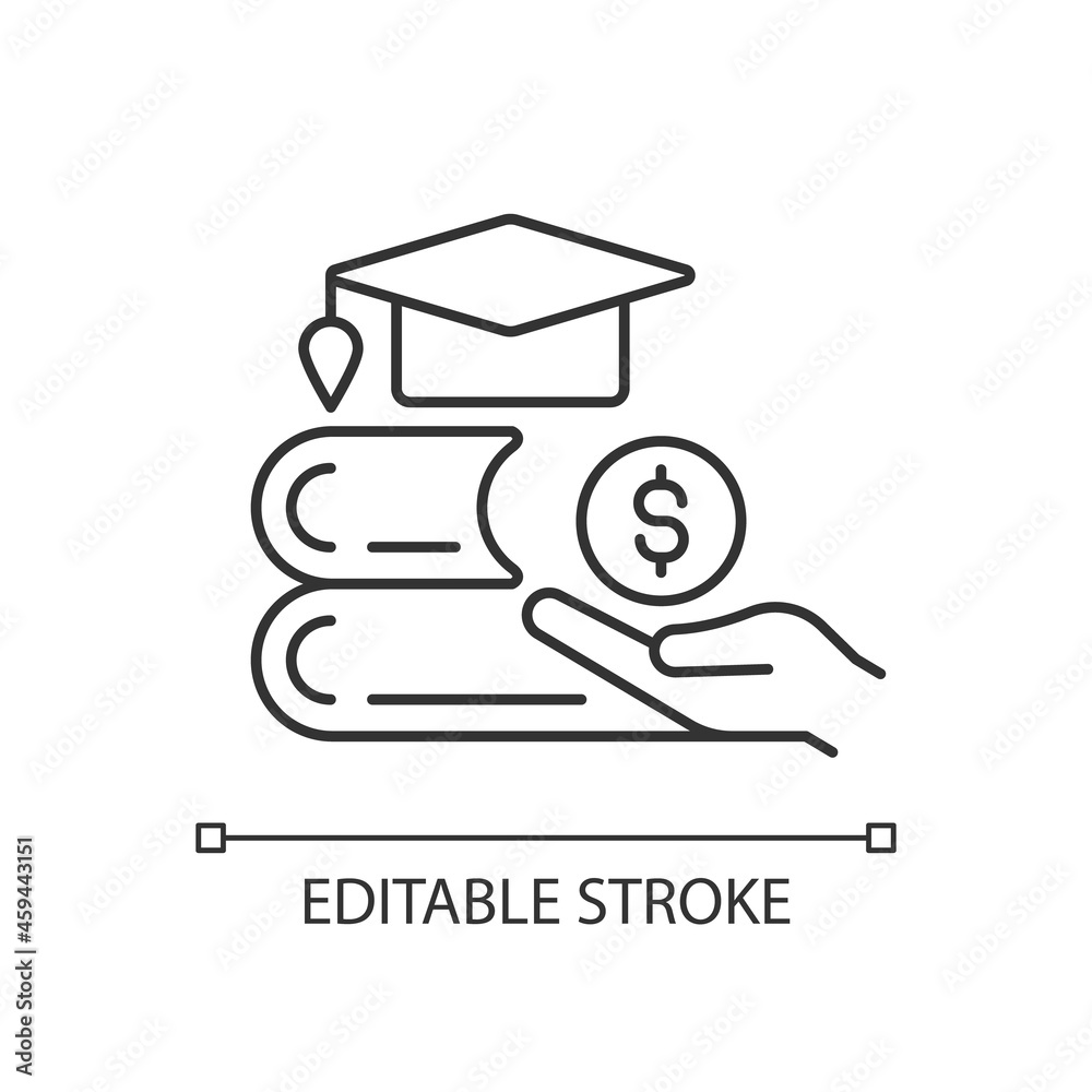 Tuition reimbursement linear icon. Compensation for education classes.  Employee benefit. Thin line customizable illustration. Contour symbol.  Vector isolated outline drawing. Editable stroke Stock Vector | Adobe Stock