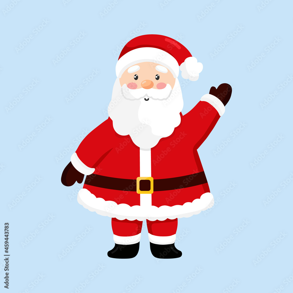 Vector illustration of cute Santa Claus isolated on blue background. Santa Claus waving hand. Merry Christmas and happy new year. Flat style. Vector illustration of cute Santa Claus isolated on blue background. Santa Claus waving hand. Merry Christmas and happy new year. Flat style.