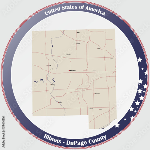 Large and detailed map of DuPage county in Illinois, USA. photo