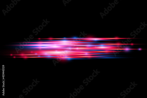 Red, blue motion line, horizontal light rays.