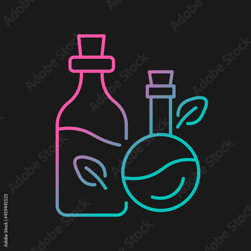 Massage oil gradient vector icon for dark theme. Aromatherapy. Natural and organic herbal oil for massaging. Thin line color symbol. Modern style pictogram. Vector isolated outline drawing