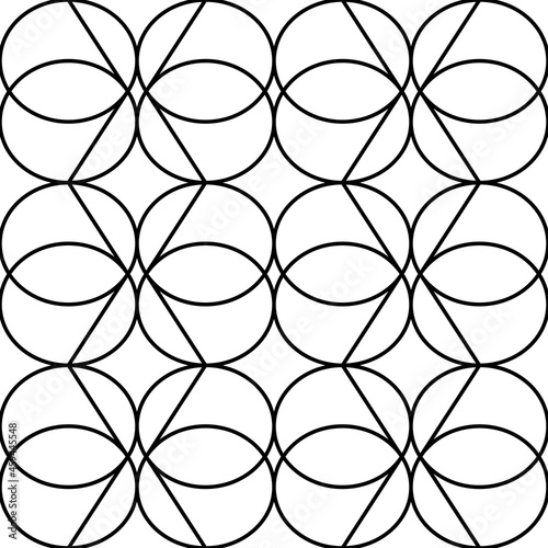 Seamless monochrome geometric pattern of ovals and lines on a white background for textiles.