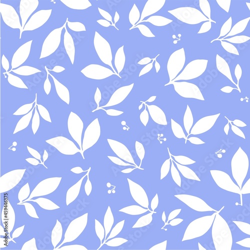 seamless pattern of silhouettes of leaves on a blue background