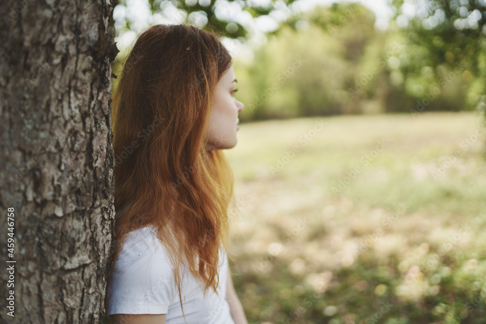 pretty woman near the tree nature Fresh air landscape pretty woman near the tree nature Fresh air landscape