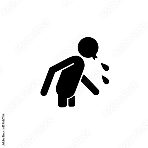 Spit black glyph icon. Rude, indecent behavior in public places. Lack of manners. Sneezing. Unhealthy habit. Spitting man. Silhouette symbol on white space. Vector isolated illustration