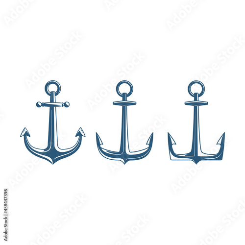 Nautical Anchor set isolated white background. Vintage sea anchors collection. Ship anchor, vintage icon. Premium collection. Vector illustration for marine and heraldry design. EPS 10.