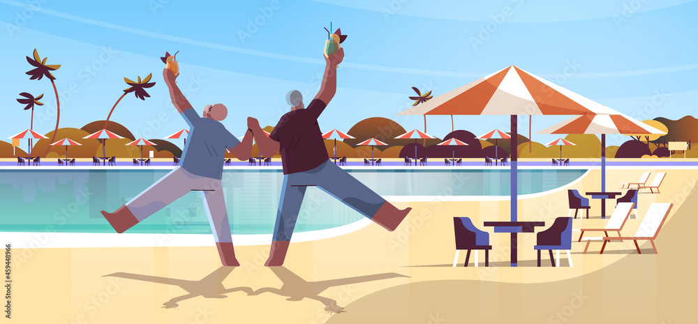 Fototapeta premium senior couple dancing old african american man and woman having fun active old age concept landscape