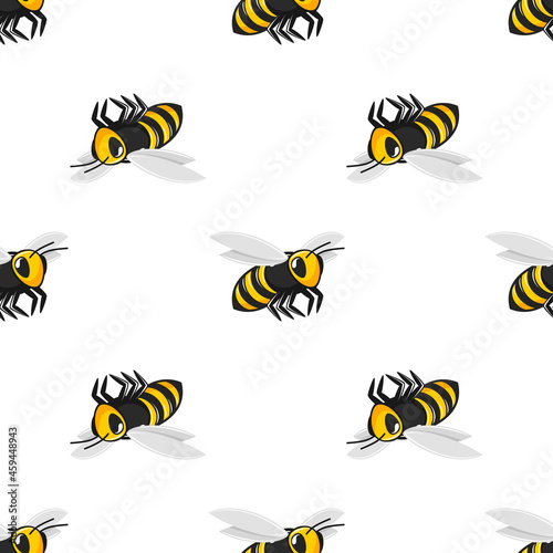 Bee seamless background. Honey bee, Insect texture in flat style. Template for clothing, fabrics or desktop wallpaper. Vector illustration EPS 10.