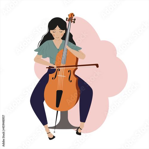 The girl plays the cello. Young woman.
Cello.