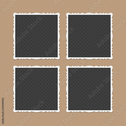 Collection of blank photo frames with shadow effects isolated on brown background. Set of vintage photos frame for your picture. Illustration in realistic style. EPS 10.