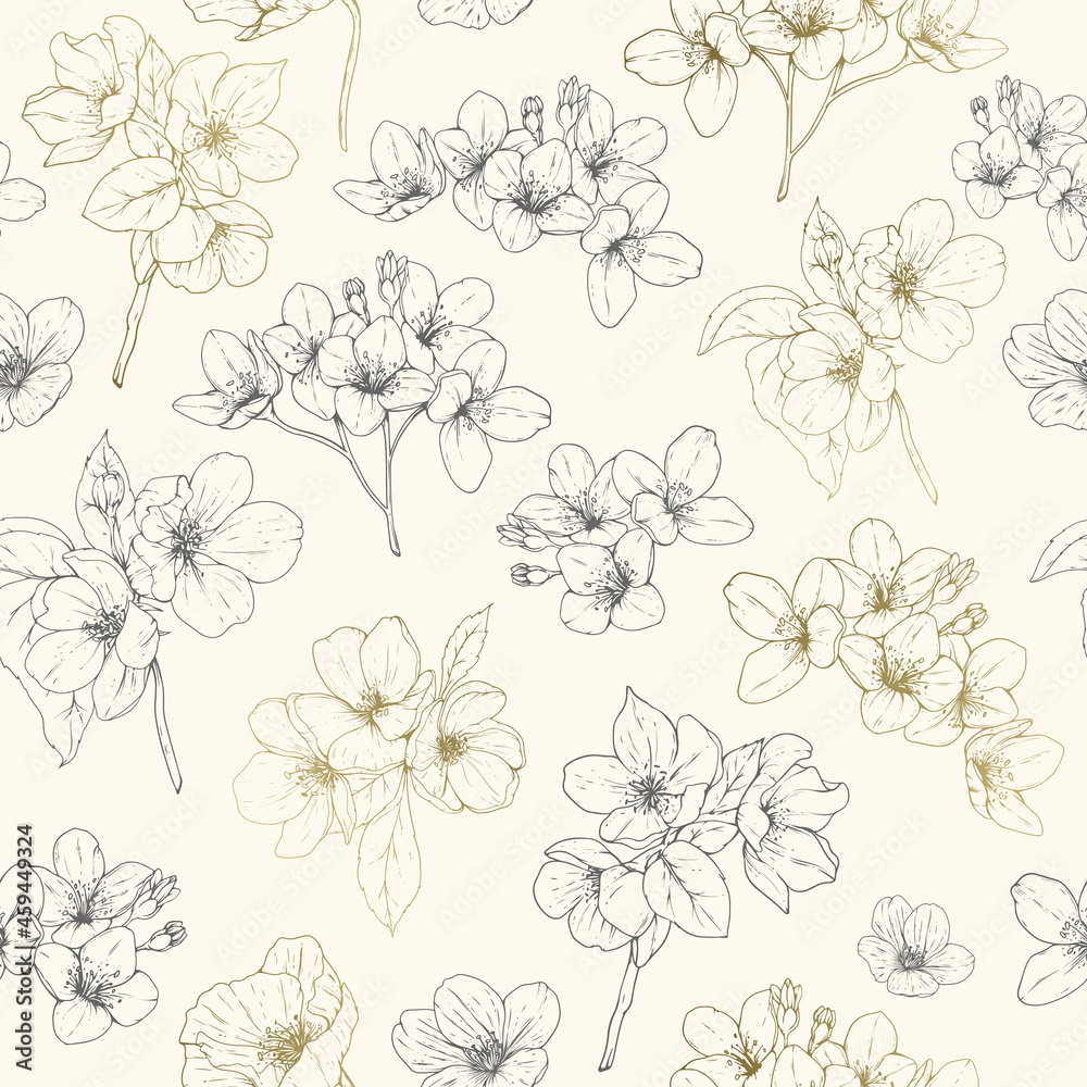 Seamless pattern with outline flowers Seamless pattern with outline flowers