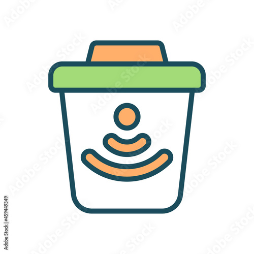 Smart trashcan RGB color icon. Garbage bin with waste monitoring system. Isolated vector illustration. Modern solutions of environmental problems around world. Simple filled line drawing