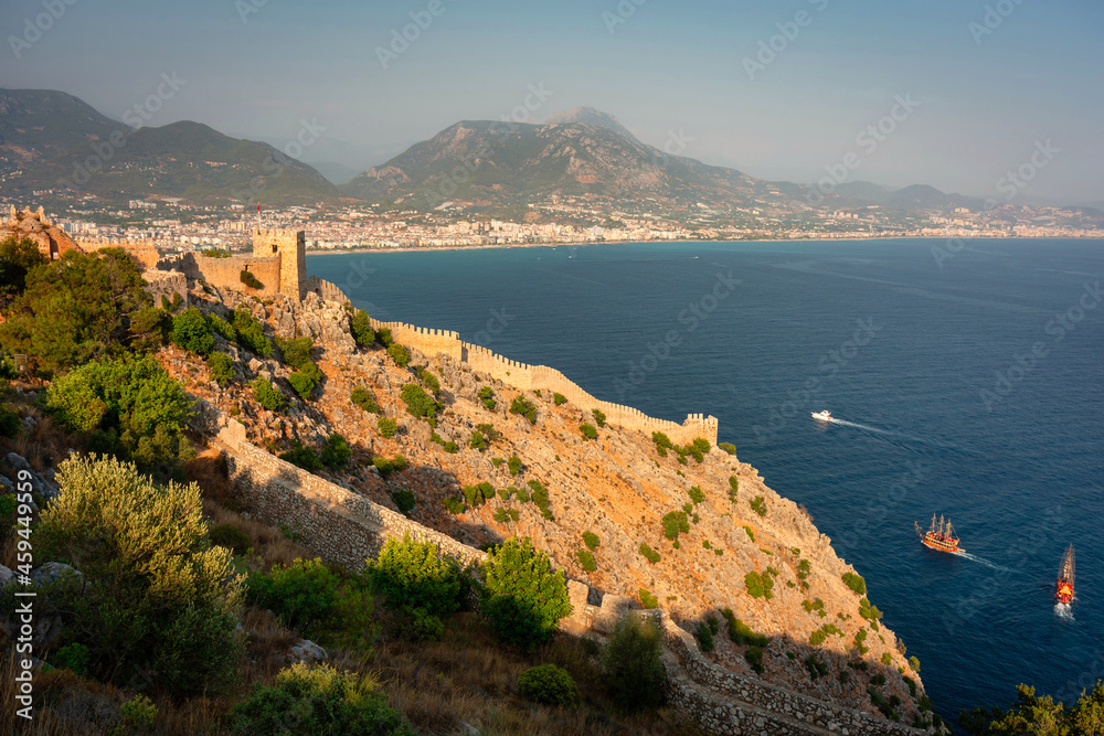 Beautiful castle on the hill in Alanya city by the Mediterranean Sea. Turkey