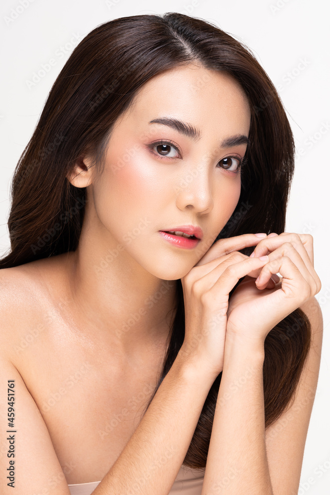 Beautiful Asian woman looking at camera holding hands smile with clean and fresh skin Happiness and cheerful with positive emotional,isolated on white background,Beauty and Cosmetics Concept Beautiful Asian woman looking at camera holding hands smile with clean and fresh skin Happiness and cheerful with positive emotional,isolated on white background,Beauty and Cosmetics Concept