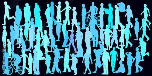 Background with silhouettes of people in different poses. Crowd. Vector illustration photo