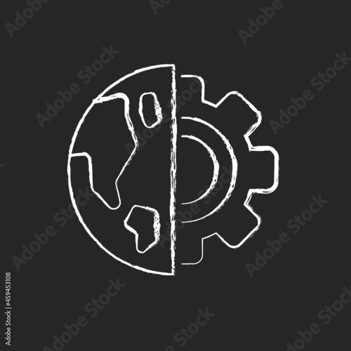 Earth science chalk white icon on dark background. Physical environment, solid surface inestigation. Earth science classes. World exploration. Isolated vector chalkboard illustration on black photo