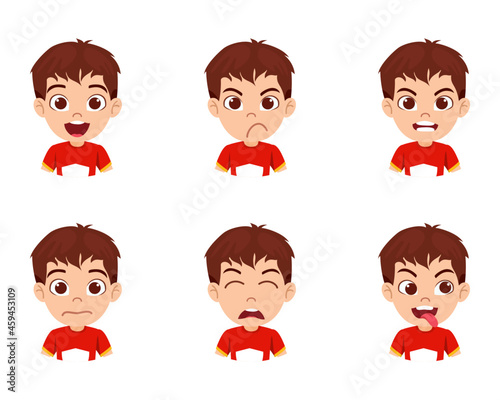 Cute beautiful kid boy character avatar with different emotions and facial expression