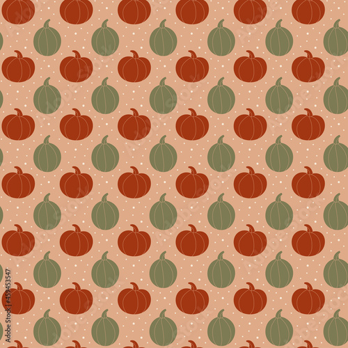 Pumpkin silhouette seamless pattern, background. Autumn holiday. Thanksgiving Halloween decor. Vegan vegetarian food. Kitchen element. Groceries shop. Gardening, farming.