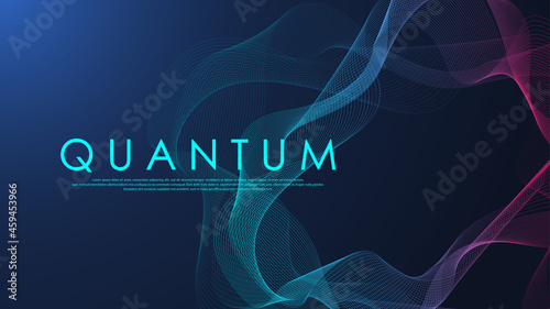 Wave flow of quantum computer technology. Quantum innovation technology. Artificial intelligence. Digital big data visualization. Quantum computer tech background. Vector illustration photo