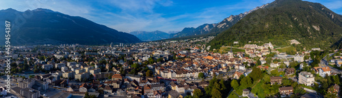 Aerial view around the old town of the city Chur in Switzerland on a sunny day in summer. photo