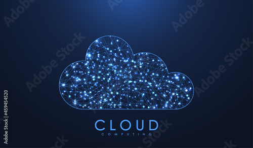 Cloud computing technology concept. Polygonal wireframe cloud storage sign with dots and lines. Digital computing technology background. Data protected exchange. Vector illustration