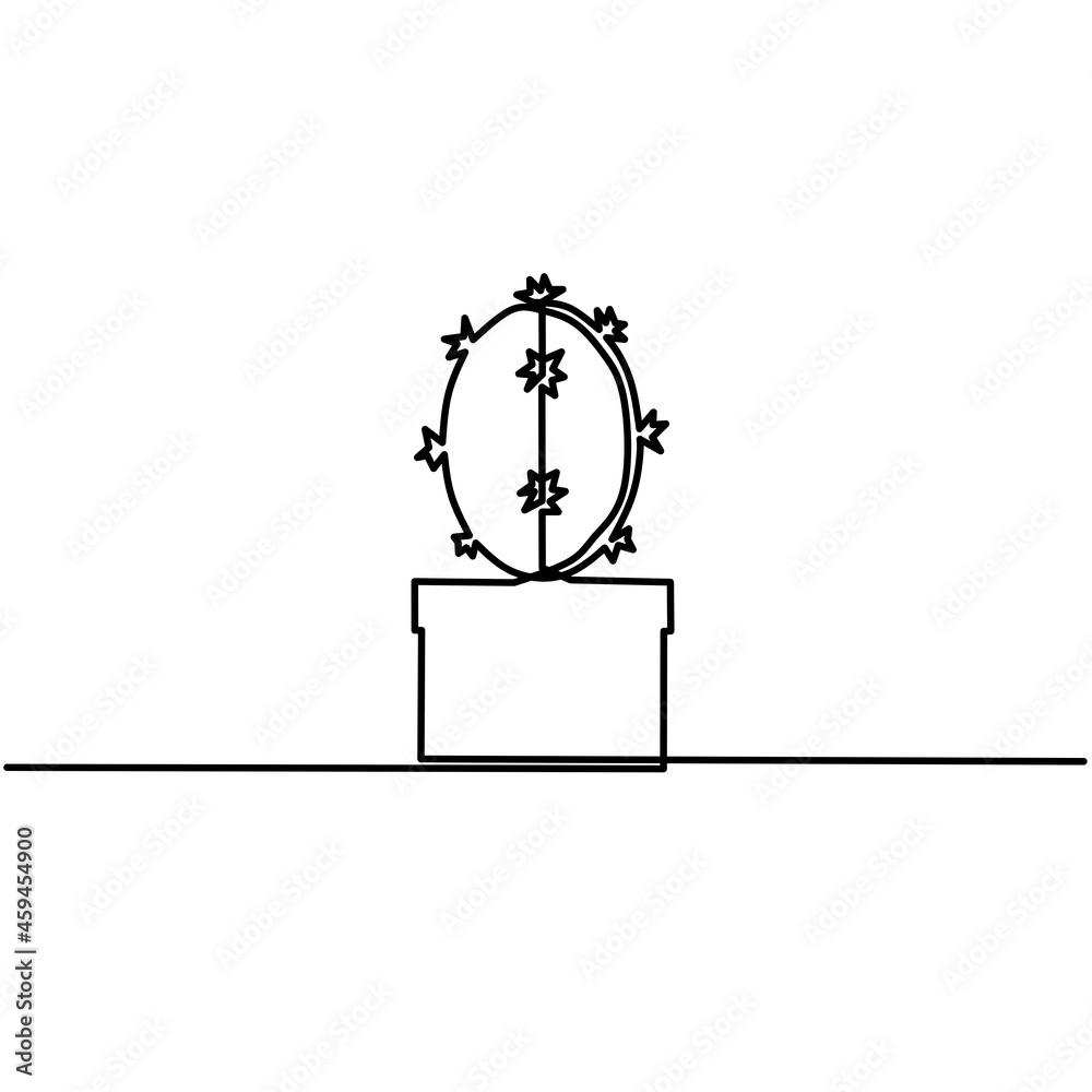 Continuous line drawing of cactus, object one line, single line art, vector illustration Continuous line drawing of cactus, object one line, single line art, vector illustration