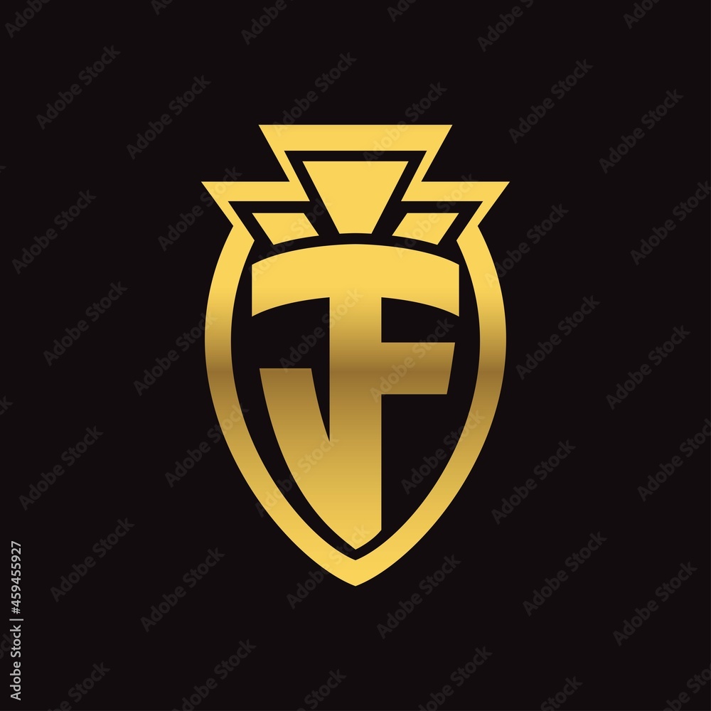 Vector initials JF. shield shape with a crown on it Vector initials JF. shield shape with a crown on it