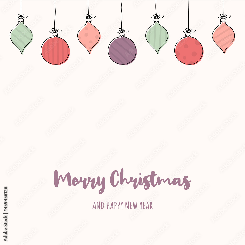 Christmas balls on a background with wishes. Xmas greeting card. Vector