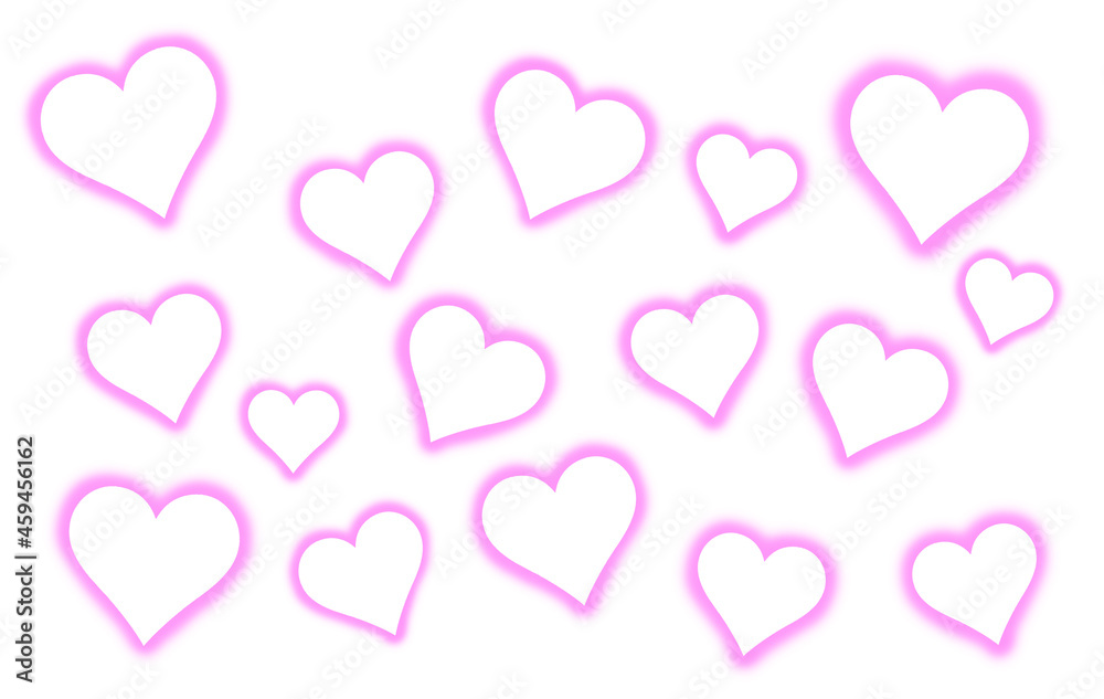 Pink glowing heart pattern on white background