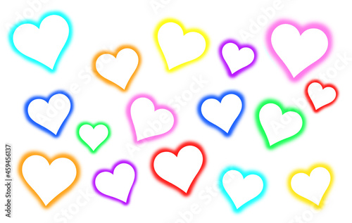 Colorfully glowing heart pattern white background