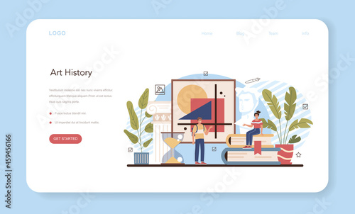 History of art school education web banner or landing page. Student studying