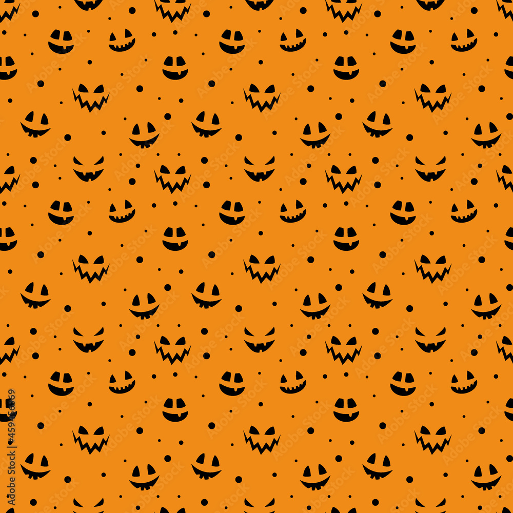 Funny Halloween texture with funny pumpkin face. Seamless pattern. Vector Funny Halloween texture with funny pumpkin face. Seamless pattern. Vector