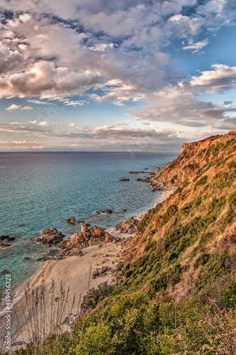 Coast of Calabria with azure sea and beautiful beaches in Vibo Valentia, Calabria, Southern Italy