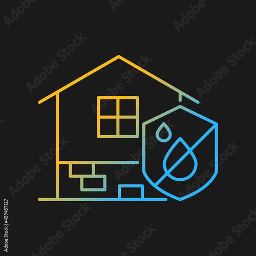 Resistance to dampness gradient vector icon for dark theme. Damp proofing. Building moisture resistant house. Thin line color symbol. Modern style pictogram. Vector isolated outline drawing