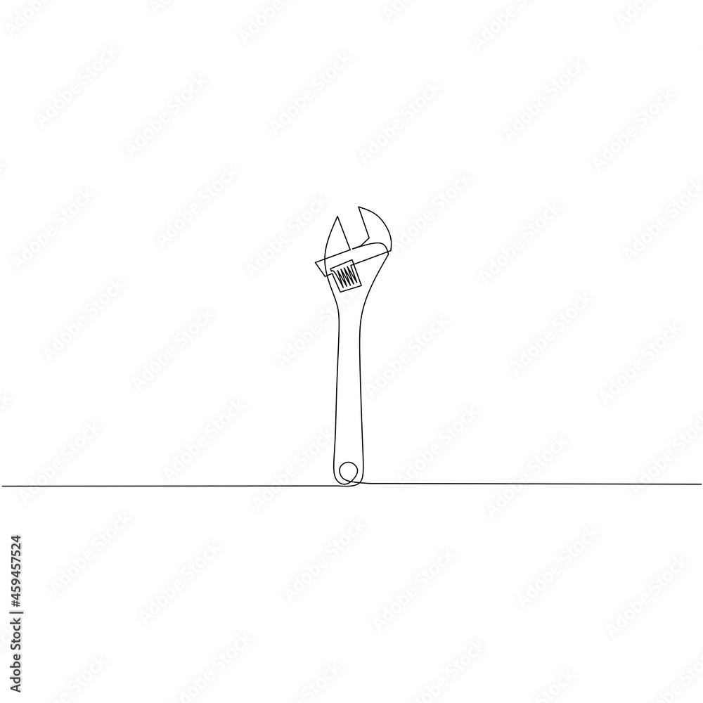© Rully J - Continuous line drawing of wrench, object one line, single line art, vector illustration