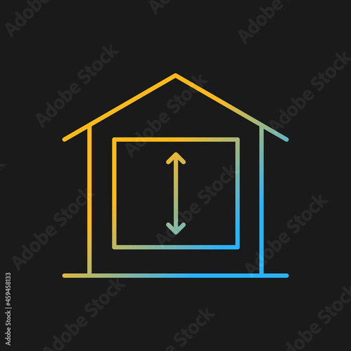 Minimum ceiling heights gradient vector icon for dark theme. Standards for habitable rooms. Residential dwelling. Thin line color symbol. Modern style pictogram. Vector isolated outline drawing