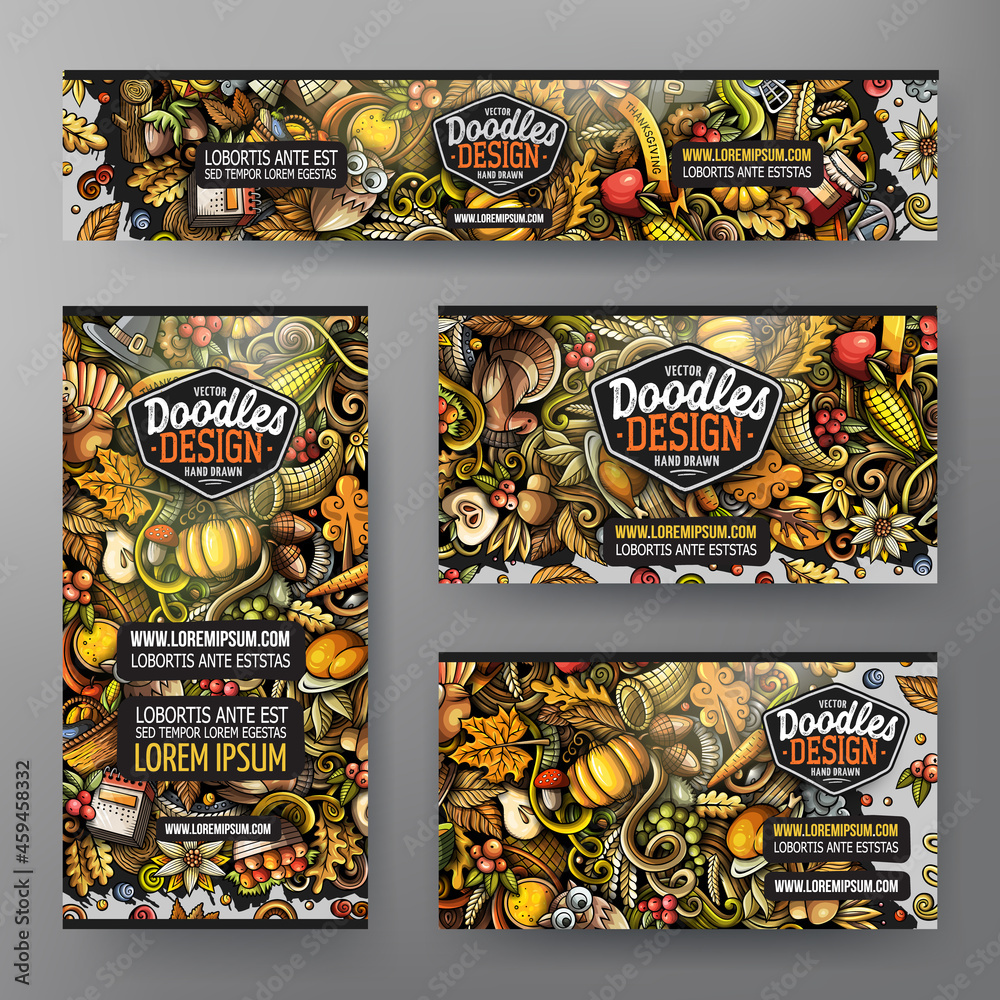 Cartoon vector doodle set of Thanksgiving corporate identity template