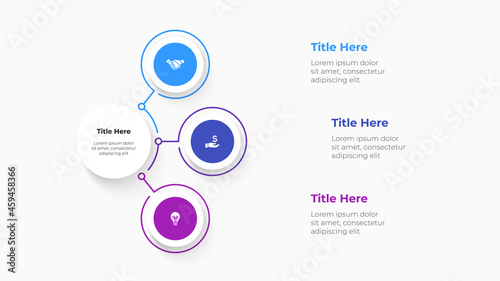 Flow chart infographic slide. Concept of business project visualization with 3 options. Infochart design template