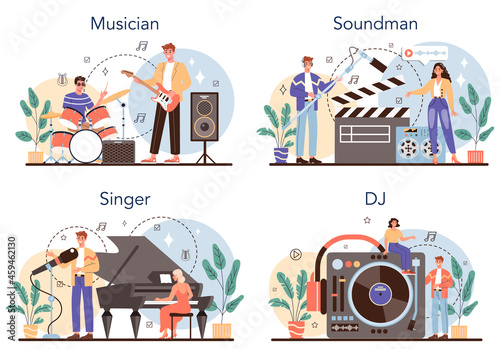 Musical occupation set. Musician, sound designer, dj and singer